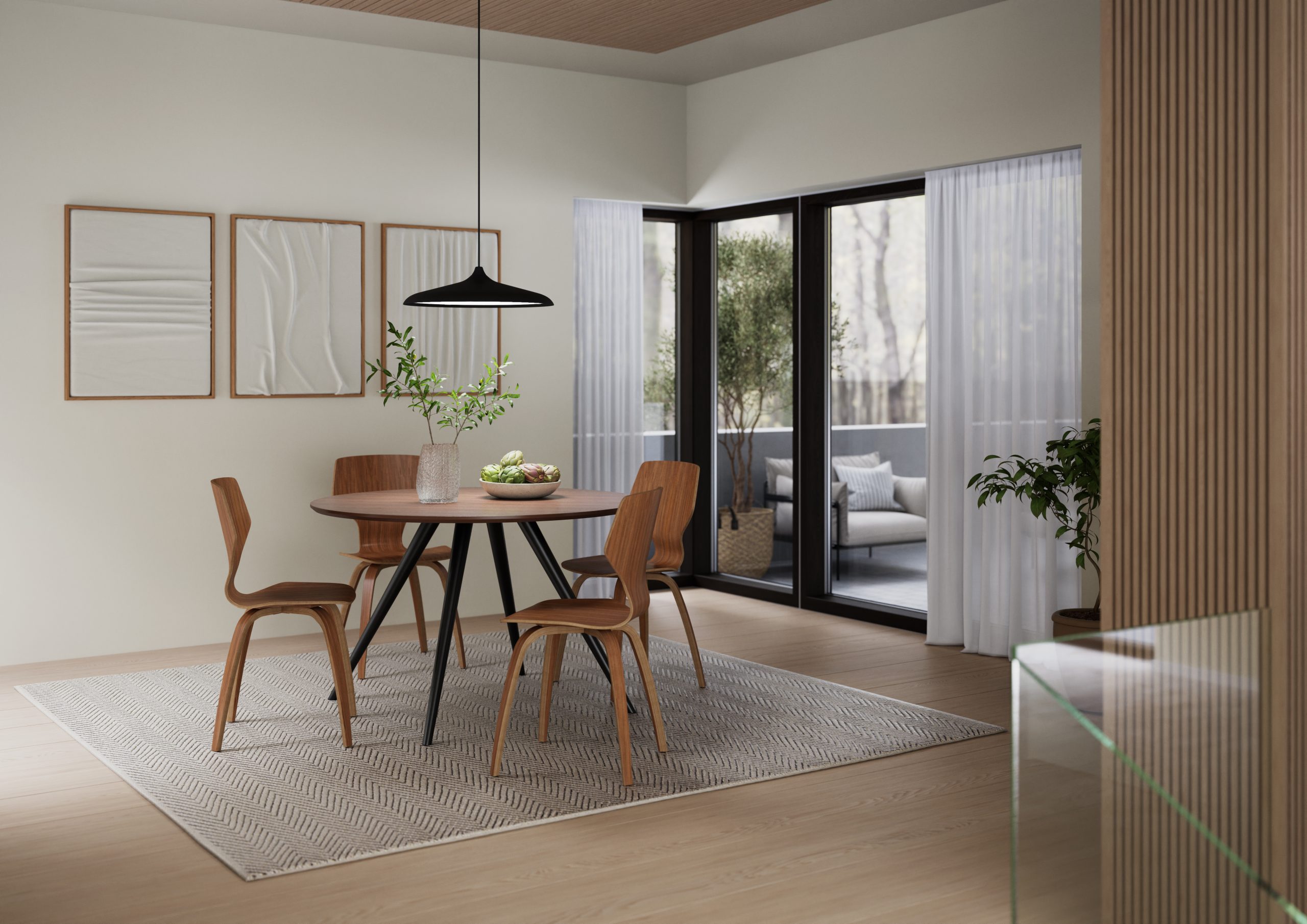 danform-lifestyle-image-sit-chairs-walnut-veneer-100208102-around-eclipse-table-walnut-top-black-legs-400801710-400801750